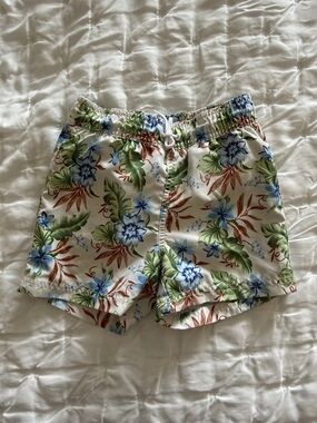 Janie and Jack White Tropical Floral Swim Trunks with Blue & Green Accents